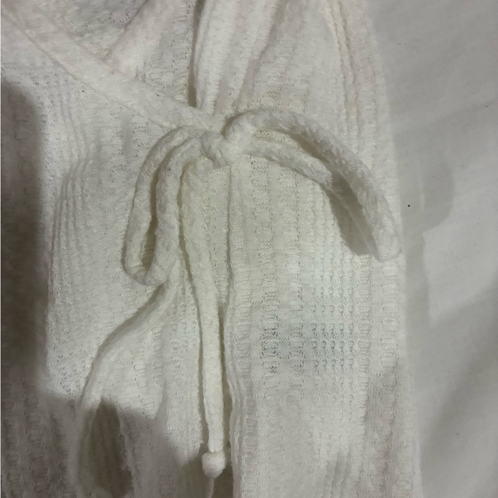Altar'd State Cream Wrap Knit Short Sleeve Top with Side Tie - Picture 2 of 4
